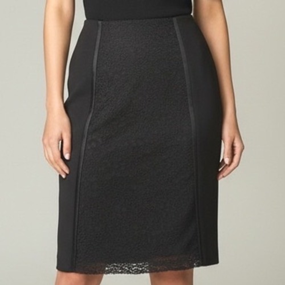 Worth Black Lace Front Pencil Skirt Satin‎ Trim 12 Formal romantic dark academia